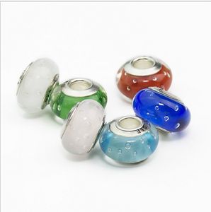 10 Pcs 925 Sterling Silver Core Multicolore Murano Murano Verre Perles Charme Grand Trou Perles Lâches Pour Pandora Bracelet Européen Collier