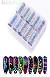 10 Stück viel bunte Nagelkunstaufkleber 3D-Flamme-Feuer-Blatt holographische Nagelfolien-Aufkleber-Abziehbilder DIY Glitzer-Dekorationen2525404