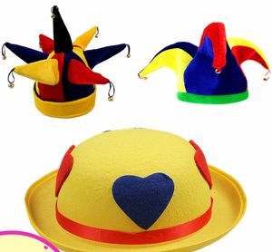 Grappige Clownhoed met Kleine Bell Geel Drie Hoorns Dertien Hoorns Hoed Dertien Hoeken Partijhoed voor Toon Cosplay Party-accessoires