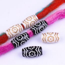 10pcs Acrylique Coiffure de fleur sculptée tresse Braid Dread Dreadlock Perles Cuffs Clips Blanc Black Black Hair Bijoux Accessoires 11 mm * 20 mm