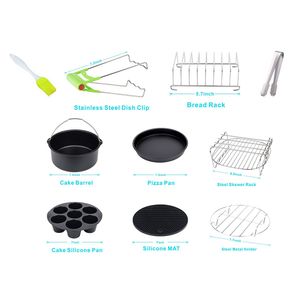 10 -stks Airfryer Accessories Set 8/7/6 inch Fit voor Airfryer Baking Masket Cake Bucket Pizza Pan Bord Grill Pot Kitchen Cook Tool
