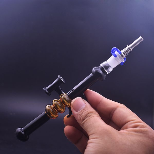 10 unids AK47 Forma Pipas para fumar a mano Mini Reciclaje Recto Bubbler Pipa de mano Herramientas de cera Dab con punta de clavo de cuarzo y puntas de titanio