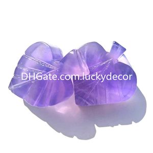 10 Pcs Incroyable Naturel Bleu Violet Fluorite Quartz Cristal Pierre Main Sculpture Coeur Forme Fantaisie Feuille Feuilles Figurine Spécimen À Collectionner