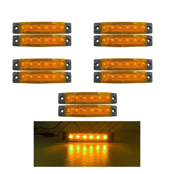 10 pièces ambre 12V 24V 6 feux de position latéraux LED ampoules de voiture clignotants feux de dégagement feux latéraux pour remorque de camion