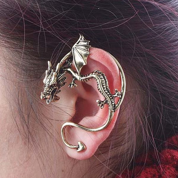 10 pares de pendientes de dragón con Clip para oreja, accesorios de joyería Punk Vintage para hombres y mujeres en Oreille Femme de fiesta