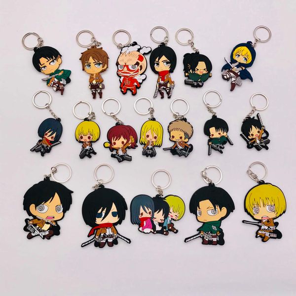 10pcs Anime Figure Attaque sur Titan Porte-clés Soft PVC 3D Double Side Cartoon Porte-clés Porte-clés Enfants Jouet Porte-clés Trinket Cadeau H0915