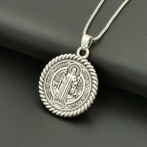 10 pièces Antique argent rond saint benoît pendentif collier pièce médaillon collier Talisman bijoux A-556d