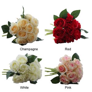 10 pcs Artificielle Rouge Rose Têtes Bouquet De Fleurs De Mariage De Mariée Faux Soie Fleurs Fête De Noël Saint Valentin Décoration De La Maison