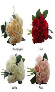 10 -stcs kunstmatige rode rose hoofden bloemboeket bruiloft bruids nep zijden bloemen kerstfeest valentijn039s day home decorati3363862