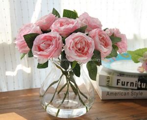 10 stuks kunstzijde roos bloem nep blad home party tuin bruiloft decor roze wit groen paars323t
