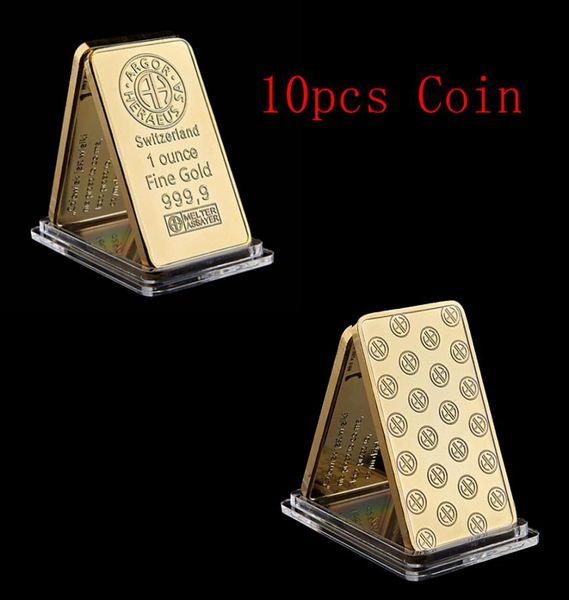 10pcs Arts et artisanat Suisse Suisse Argorheus SA Melter Assayer Bullion 1 OUNCE FINE GOLD 9999 BAR AVEC CASE ACRYLIQUE POUR COLLEC5070134