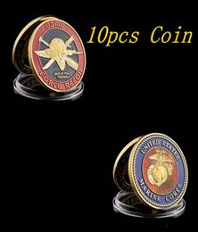 10pcs Arts and Crafts US Marine Corps Challenge Force Recon USMC Military Gold Plated Coin Collection4115997