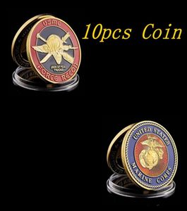 10pcs Arts and Crafts US Marine Corps Challenge Force Recon USMC Military Gold Plated Coin Collection3755913