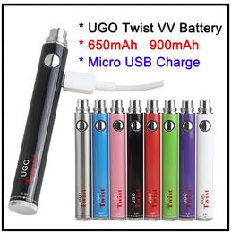 10 STKS Authentieke UGO Twist Vape Pen Cartridge Batterij met eGo VV USB Passtrough Charger 650 mAh 900 mAh Evod Twist Verstelbare Voltage Vaper E Cigs