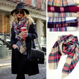 Bufanda giratoria de lana para mujer de otoño e invierno de 5 uds., pañuelo de cuadros de guinga multicolor de doble cara para mujer, chales de 140x140cm, envío gratis