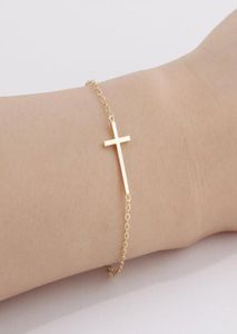 10 -stcs B009 Goud zilver horizontale zijwaartse zijwaartse armband eenvoudige kleine kleine religieuze kruisarmband cool Faith Christian Cross B1781605