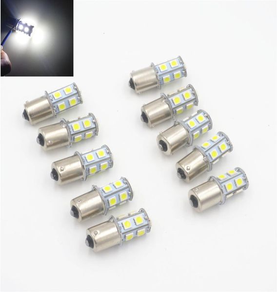 10 Uds Ba15s 1156 P21W luz de giro blanca para coche señal superbrillante 13 bombilla LED SMD 5050 12V 24V4501342