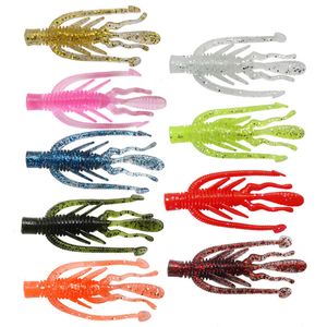 10 pièces/sac 63mm 2.5g flottant Silicone crevettes appâts souples pivotant double queue fou Jig Wobblers ver leurres de pêche odeur de poisson avec du sel