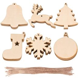 10 stks / tas Kerstdecoratie houten sokken kerstboom herten natuurlijke houten diy kerstboom opknoping ornamenten xmas hanger