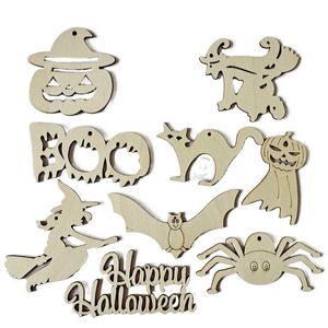 10 pièces/sac créatif en bois Halloween décoration artisanat vacances fête décor pendentif maison bricolage Graffiti copeaux de bois accessoires