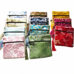 10 pièces sacs pochettes mélanger les couleurs chinois fermeture éclair pièce de monnaie gland soie carré bijoux 43G3 #