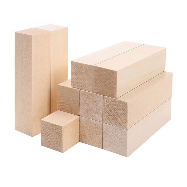 Bloque de tallado de madera de 10 piezas de 10 piezas Bloque de tallado de madera suave natural portátiles de madera inacabada Tallado de arte de arte de tallado para