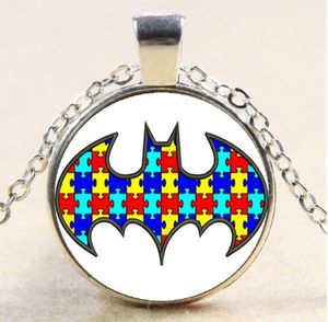 10 -stcs Batman Autism Chain Necklacechristmas Verjaardag GiftCabochon Glazen ketting SilverBronzeBlack Fashion Jewelry Pendant2476169