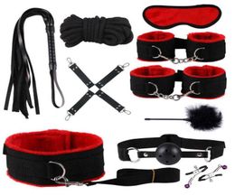 10 pçs bdsm adulto brinquedos sexuais de pelúcia alça de mão chicote corda sexy cama restrições bandagem casais brinquedos sexuais brinquedo sexual adulto kits x06214698540