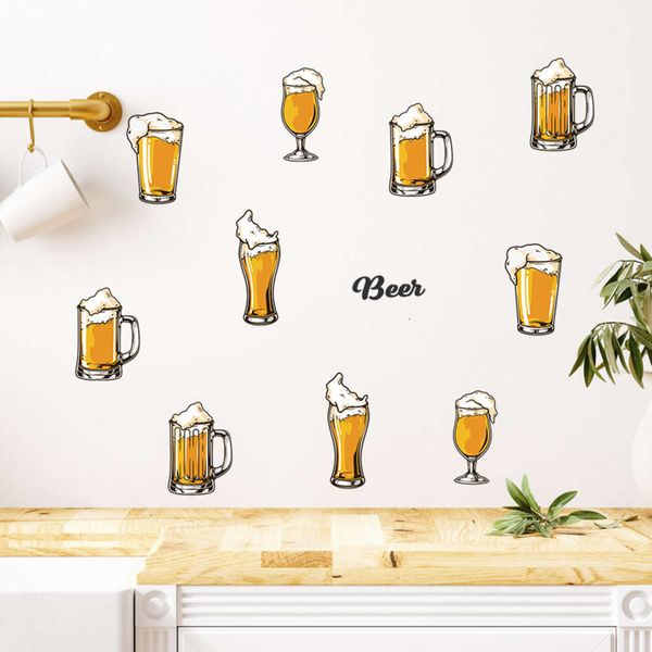 10 Uds. De pegatinas de pared de tazas amarillas de cerveza para cocina, pegatinas de pared de copas de vino, pegatinas decorativas para tienda, papel tapiz para Bar, murales de Pvc