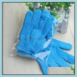 10 -stks blauwe nylon body reinigingsdouche handschoenen exfoli￫rende bad vijf vingers drop levering 2021 borstels sponzen struikgewassen badkamer accessor