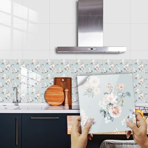 10pcs Bohemian Floral Tiles Sticker Sticker Cuissier Backselash Salle de bain résistant à l'huile Lavage de salle de bain DÉCOR HOME PEEL Stick Art Wallpaper