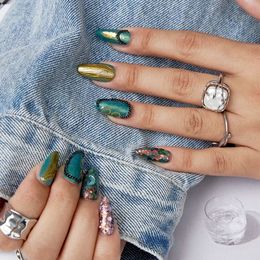 10 pçs estilo boêmio francês longo prego falso feito à mão unhas falsas destacáveis imprensa reutilizável em unhas adesivo versão personalizada 240104