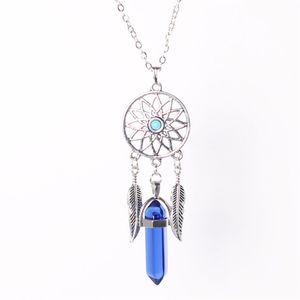 10 stks boho bungelende veer vleugels kwast amerikaanse populaire droomvanger 50cm ketting ketting versierd met een zeshoekige punt natuursteen