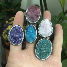 10pcs Boho Jewelry Rigiane pavée multicolore grand quartz en cristal Druzy anneaux réglables pour les femmes My220781 240403