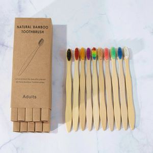 10 unids/caja cepillo de dientes de bambú cepillo de dientes de bambú Natural cepillo de dientes de Color carbón de bambú cerdas suaves cepillo de dientes desechable envío gratis