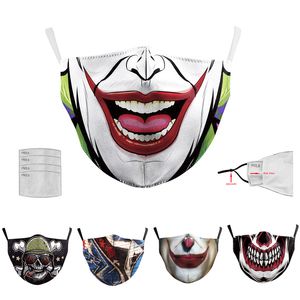 10pcs respirant Halloween masque d'impression numérique 2 couches adulte mascarade fête Joker masques réutilisables anti-buée Cosplay Mascherine