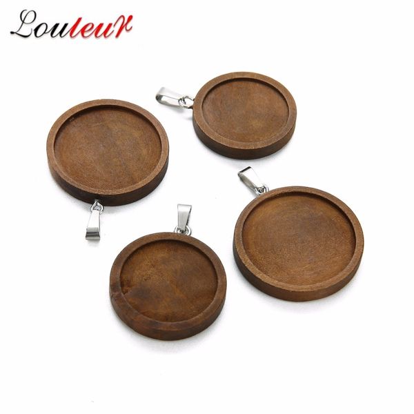 10 pièces composants brun bois Cabochon Base paramètres 25mm/30mm Dia blanc pendentif en bois plateaux bijoux à bricoler soi-même pour la fabrication de colliers