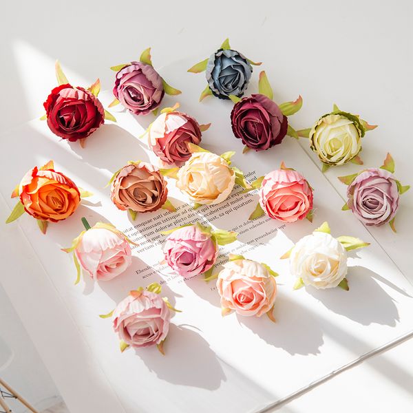 10pcs brotes de té de seda a granel rosas falsas boda flores decorativas coronas decoraciones navideñas para flores artificiales en el hogar