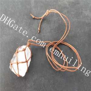 10 stks Caged Raw Clear Quartz Stone Necklace 25-35mm Freeform Natural Milk White Rock Crystal Macrame Verstelbare Intentie Ketting Boho Chic