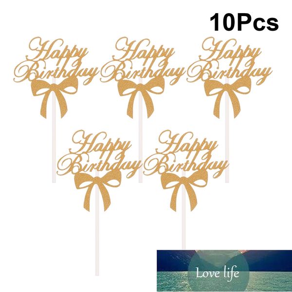 10 pcs Gâteau Toppers Décoration Glitter Papier Joyeux Anniversaire Gâteau Topper Bow-Noeud Décoré Gâteau Fruits Picks Cupcake Toppers Partie