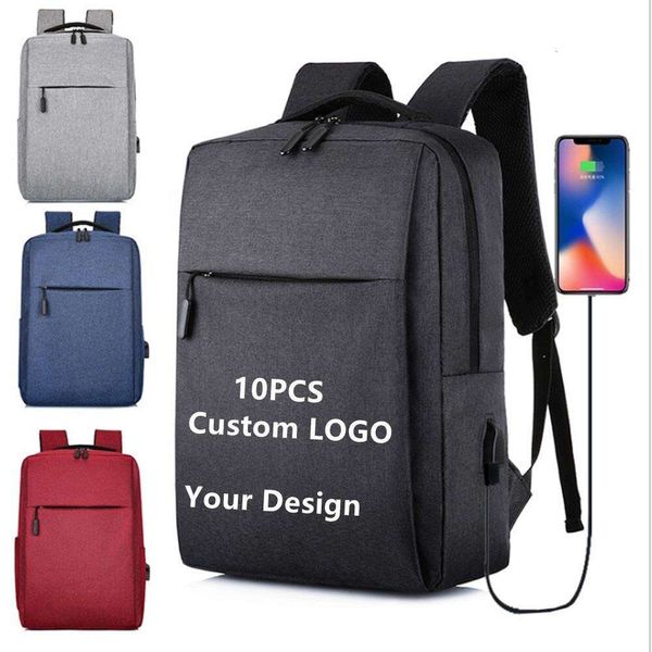 10 pièces peuvent personnaliser les sacs d'école de voyage en gros grande capacité Smart USB ordinateur portable autre sac à dos pour hommes sac d'université Mochila 83 74 94