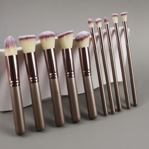 10 stks Champagne Gold Professional Makeup Brush Set Foundation Blending Powder Blush Concealer oog met tas 240403