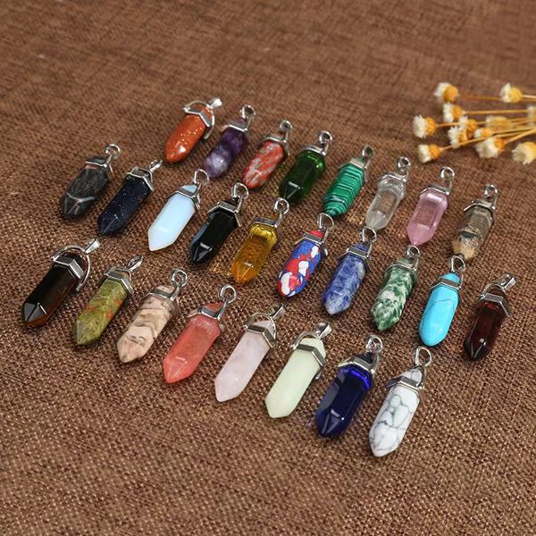 10 piezas encantos piedra preciosa Natural lapislázuli ópalo cristal cuarzo péndulo Hexagonal Reiki encanto péndulo colgantes DIY fabricación de joyas collares