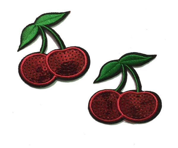 10 pièces cerises cerises fruits brodés applique ironon sequin patch pour vêtements paillettes brodées Jeans veste Patches7826657