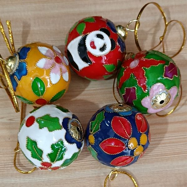 10pcs chino cloisonne esmalte filigree de 40 mm decoración de bolas adornos árbol de navidad decoración colgante bolsas llave artículos de regalo pequeños