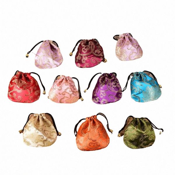 10pcs Bordado de seda china Bolsas con cordón Pantalla de joyas Mini Pursos de monedas Bolsas de joyería para mujeres Bolsas de embalaje I5CV#