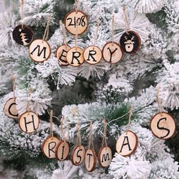 10 Uds. Colgantes de decoración navideña, tablero redondo de madera, adornos sueltos para árbol de Navidad, decoración Diy de Feliz Navidad para suministros para el hogar