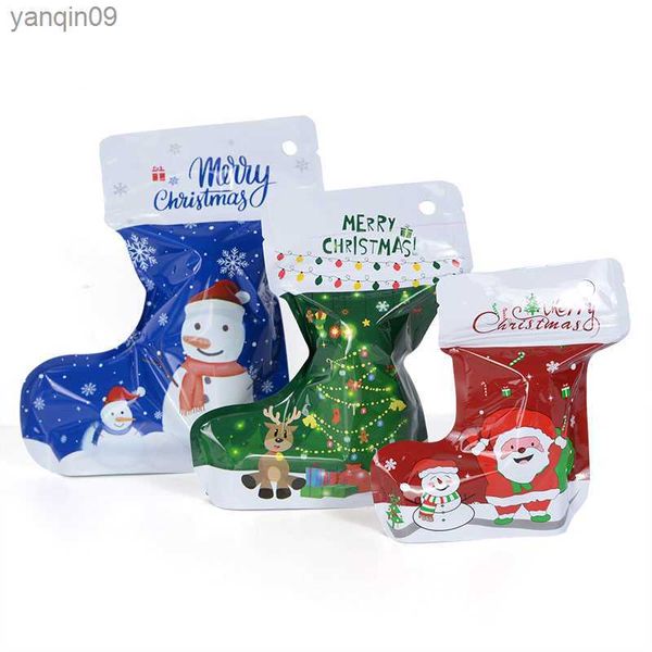 10 pcs Noël k Cadeau Sacs Chaussettes Bottes Forme Père Noël Bonhomme De Neige Renne Bonbons Sac Nouvel An Fête De Noël Emballage Décor L230626