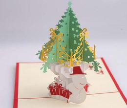 Bonhomme de neige arbre de noël fait à la main, Kirigami Origami 3D Pop UP, cartes de vœux, carte postale d'invitation pour cadeau de fête de noël, 10 pièces