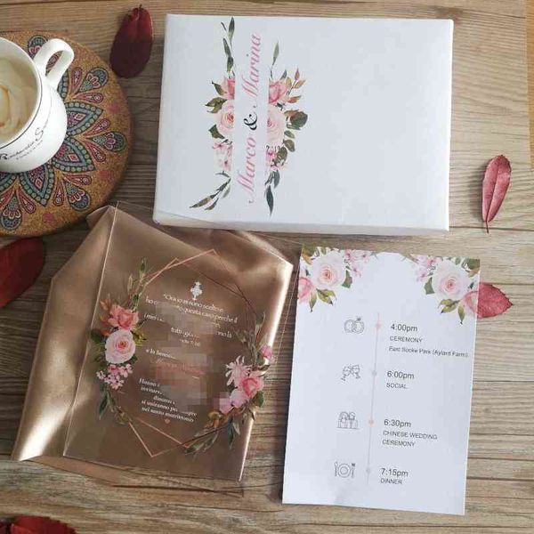 10pcs carte acrylique transparente avec boîte imprimée carte d'invitation de mariage acrylique personnalisée Impression UV de haute qualité Encre écologique H1231